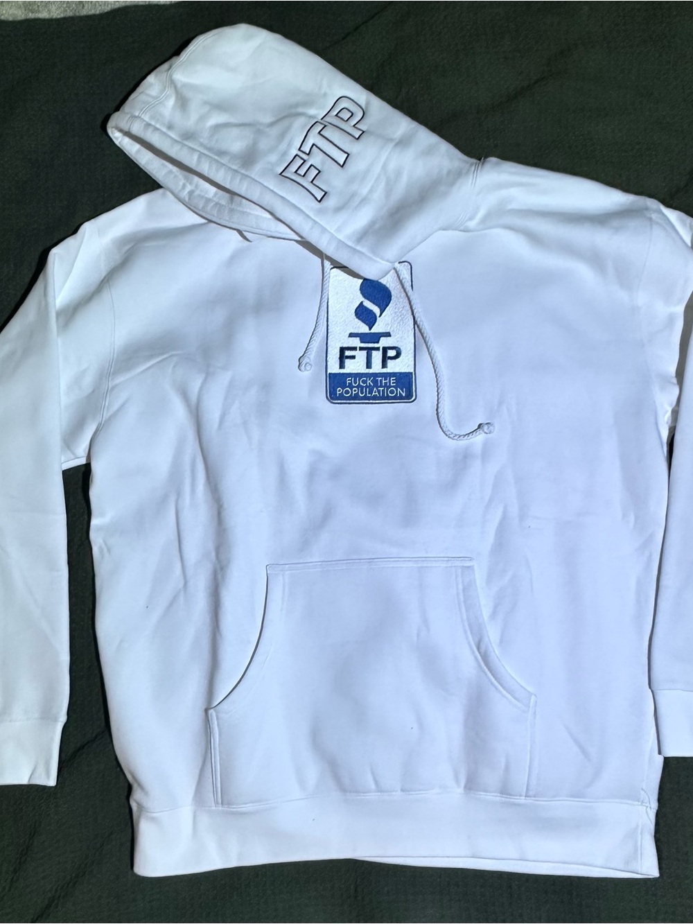 FTP White Hoodie with Blue Logo